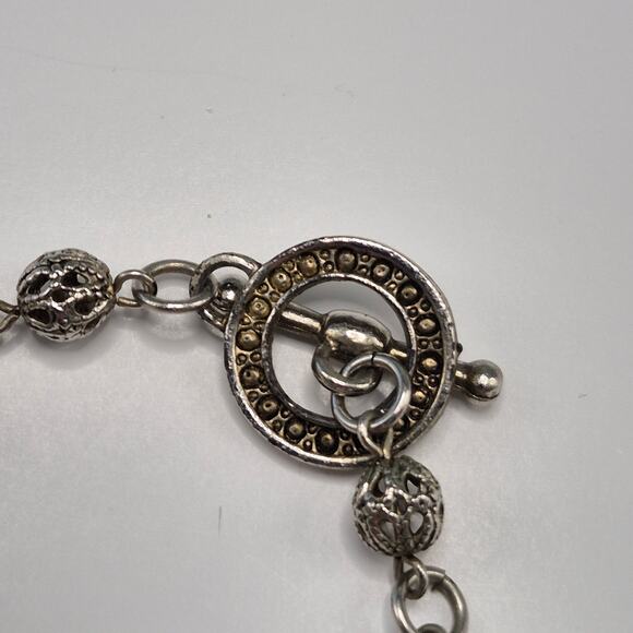 Vintage Medieval Victorian Style Bracelet Silver-tone and Red Stone Toggle Close - Picture 6 of 16